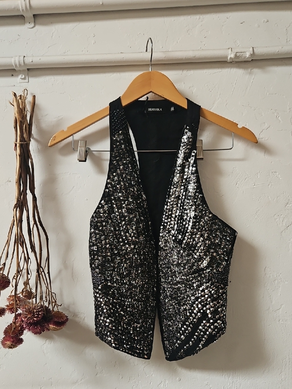 Bershka Black Sequin Halter Top